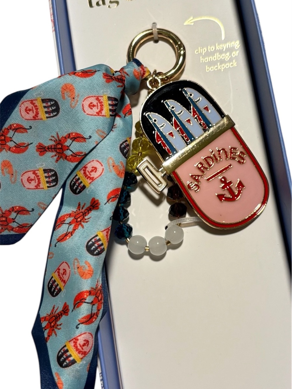 Sardines Blue Red Pink Accent Bag Charm and Key Clip